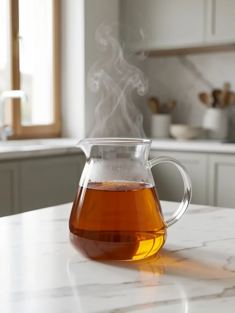 Tè in una caraffa di vetro su marmo italiano