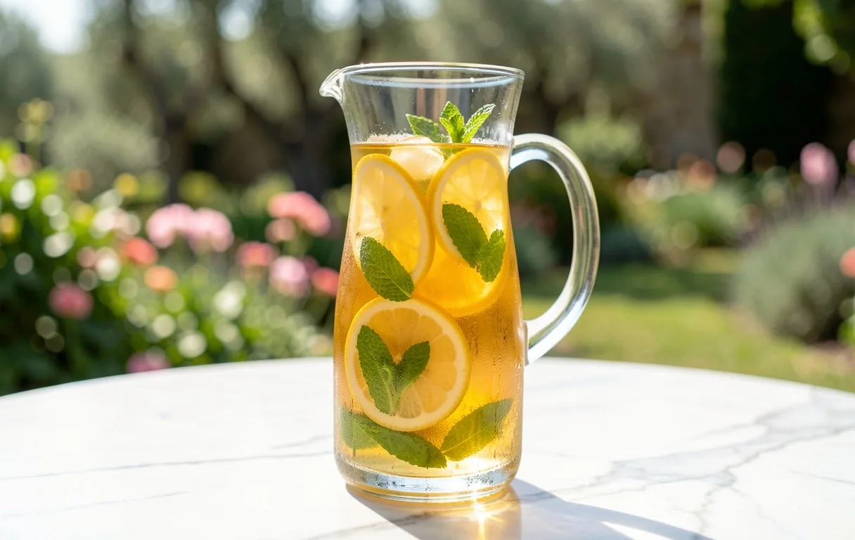 Caraffa di tè freddo con limone e menta