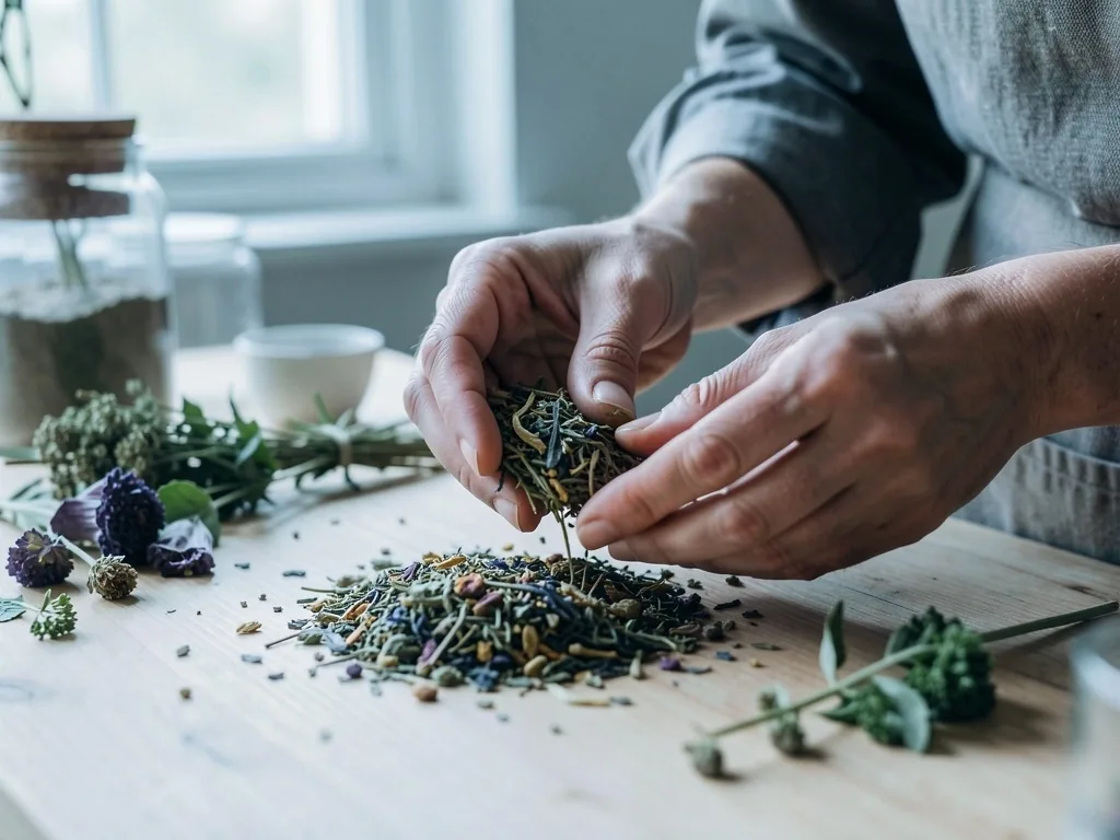 Selezione manuale di erbe botaniche per la miscela Good Fit