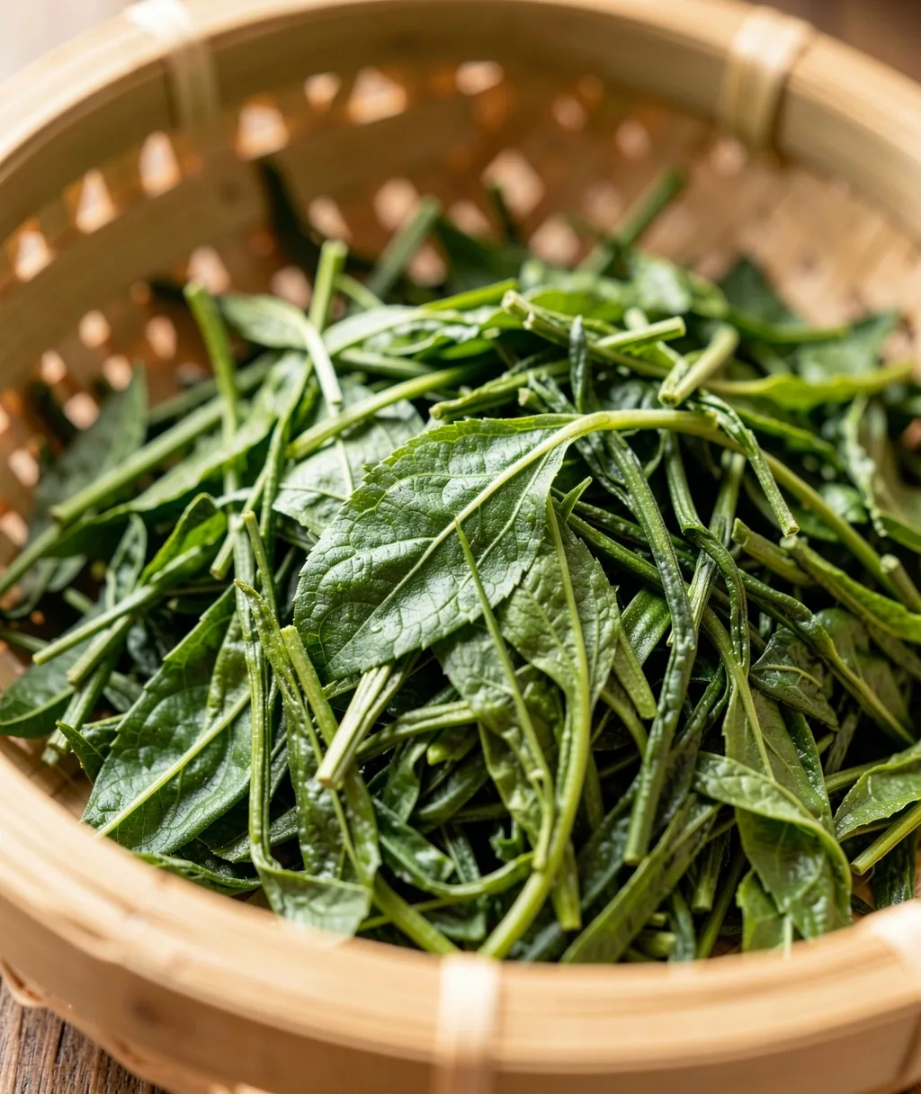 Foglie di tè verde raccolte a mano
