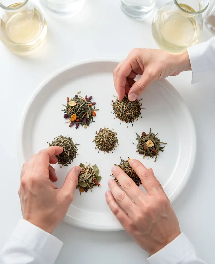 Composizione di erbe botaniche essiccate per la degustazione